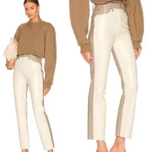 AGOLDE x Anthropologie Paneled Leather 28 / 6 Tan Off White Straight High Rise